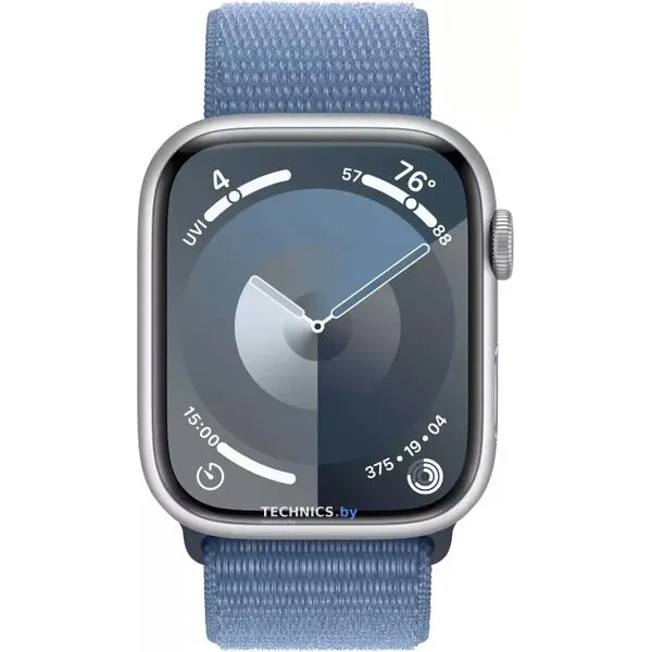 Умные часы Apple Watch Series 9 41 мм (алюминиевый корпус, серебристый/зимний синий, нейлоновый ремешок)