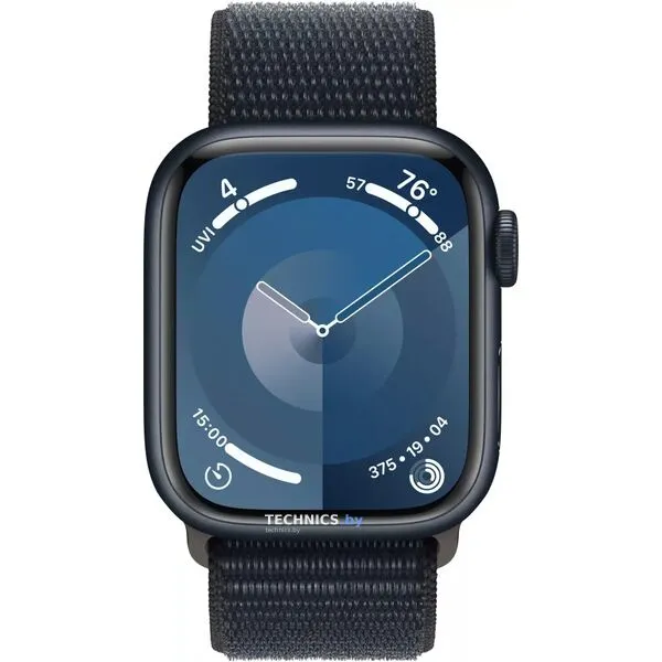 Умные часы Apple Watch Series 9 45 мм (алюминиевый корпус, полуночный/полуночный, нейлоновый ремешок)