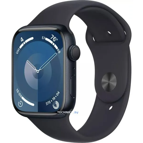 Умные часы Apple Watch Series 9 45 мм (алюминиевый корпус, полуночный/полуночный, спортивный силиконовый ремешок M/L)