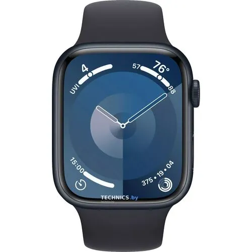 Умные часы Apple Watch Series 9 45 мм (алюминиевый корпус, полуночный/полуночный, спортивный силиконовый ремешок M/L)