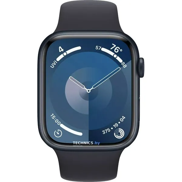 Умные часы Apple Watch Series 9 45 мм (алюминиевый корпус, полуночный/полуночный, спортивный силиконовый ремешок M/L)