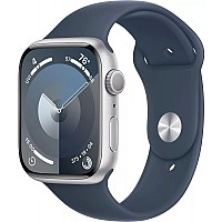 Умные часы Apple Watch Series 9 45 мм (алюминиевый корпус, серебристый/грозовой синий, спортивный силиконовый ремешок M/L)