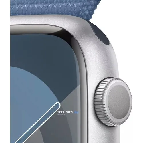 Умные часы Apple Watch Series 9 45 мм (алюминиевый корпус, серебристый/зимний синий, нейлоновый ремешок)