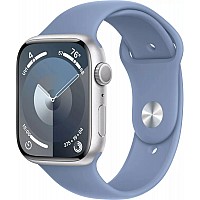 Умные часы Apple Watch Series 9 45 мм (алюминиевый корпус, серебристый/зимний синий, спортивный силиконовый ремешок S/M)