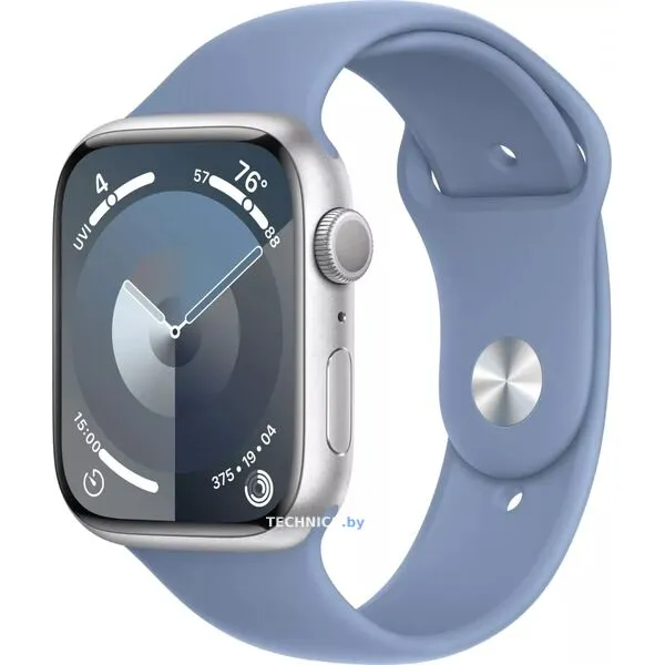 Умные часы Apple Watch Series 9 45 мм (алюминиевый корпус, серебристый/зимний синий, спортивный силиконовый ремешок S/M)