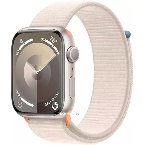 Умные часы Apple Watch Series 9 45 мм (алюминиевый корпус, звездный свет/звездный свет, нейлоновый ремешок)