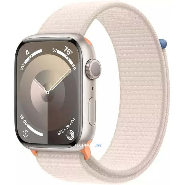 Умные часы Apple Watch Series 9 45 мм (алюминиевый корпус, звездный свет/звездный свет, нейлоновый ремешок)