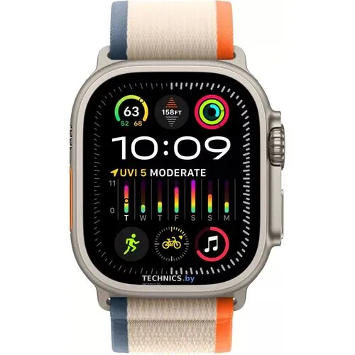 Умные часы Apple Watch Ultra 2 LTE 49 мм (титановый корпус, титановый/бежево-оранжевый, нейлоновый ремешок размера M/L)