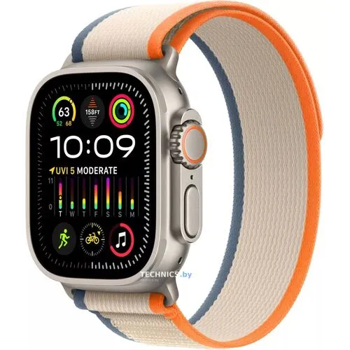 Умные часы Apple Watch Ultra 2 LTE 49 мм (титановый корпус, титановый/бежево-оранжевый, нейлоновый ремешок размера S/M)