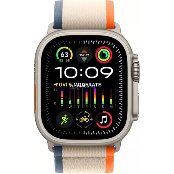 Умные часы Apple Watch Ultra 2 LTE 49 мм (титановый корпус, титановый/бежево-оранжевый, нейлоновый ремешок размера S/M)