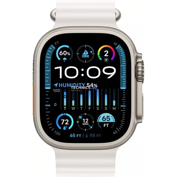 Умные часы Apple Watch Ultra 2 LTE 49 мм (титановый корпус, титановый/белый, ремешок из эластомера)