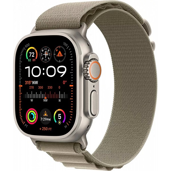 Умные часы Apple Watch Ultra 2 LTE 49 мм (титановый корпус, титановый/оливковый, текстильный ремешок размера L)