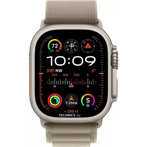 Умные часы Apple Watch Ultra 2 LTE 49 мм (титановый корпус, титановый/оливковый, текстильный ремешок размера M)