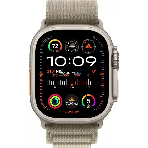 Умные часы Apple Watch Ultra 2 LTE 49 мм (титановый корпус, титановый/оливковый, текстильный ремешок размера S)