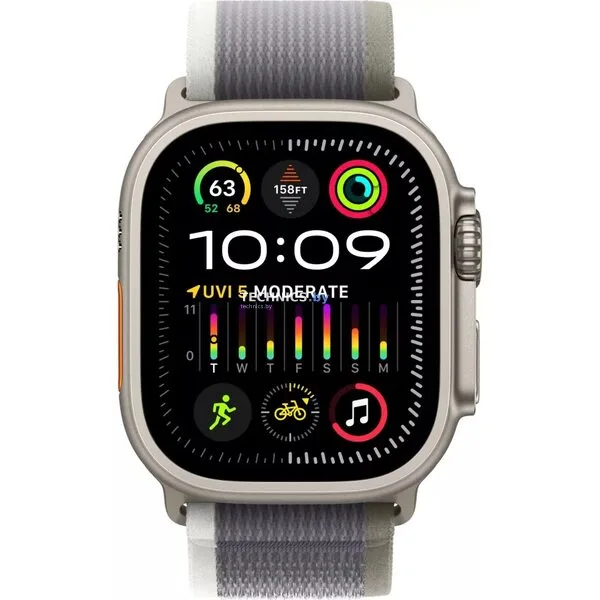 Умные часы Apple Watch Ultra 2 LTE 49 мм (титановый корпус, титановый/серо-зеленый, нейлоновый ремешок размера S/M)