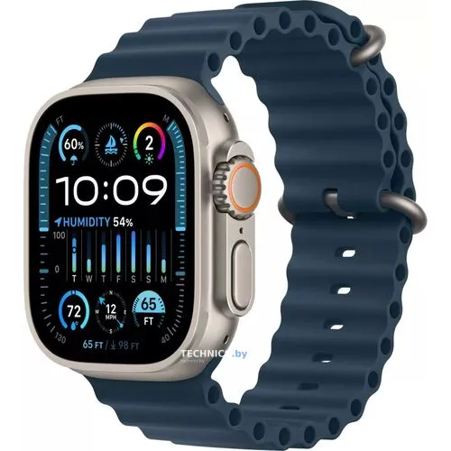 Умные часы Apple Watch Ultra 2 LTE 49 мм (титановый корпус, титановый/синий, ремешок из эластомера)
