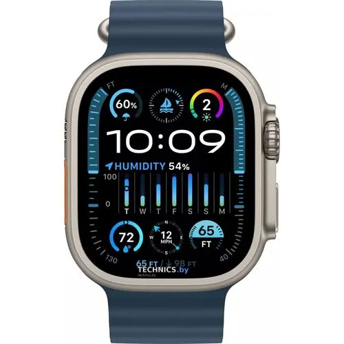 Умные часы Apple Watch Ultra 2 LTE 49 мм (титановый корпус, титановый/синий, ремешок из эластомера)
