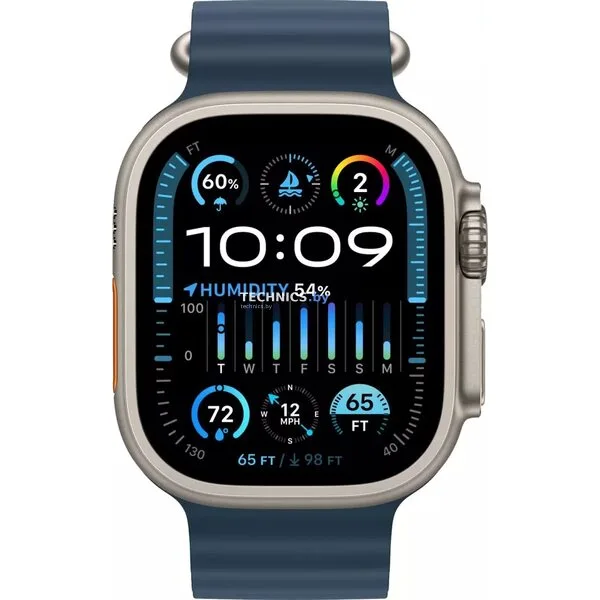 Умные часы Apple Watch Ultra 2 LTE 49 мм (титановый корпус, титановый/синий, ремешок из эластомера)