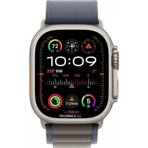 Умные часы Apple Watch Ultra 2 LTE 49 мм (титановый корпус, титановый/синий, текстильный ремешок размера L)