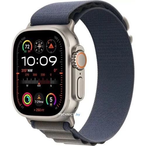 Умные часы Apple Watch Ultra 2 LTE 49 мм (титановый корпус, титановый/синий, текстильный ремешок размера S)