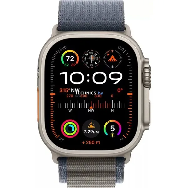 Умные часы Apple Watch Ultra 2 LTE 49 мм (титановый корпус, титановый/синий, текстильный ремешок размера S)