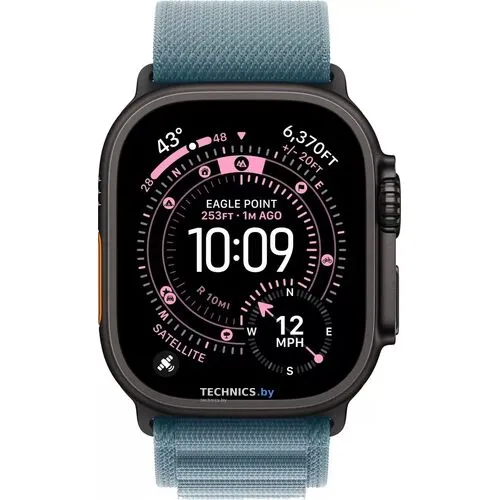 Умные часы Apple Watch Ultra 3 LTE 49 мм (титановый корпус, черный/голубой, текстильный ремешок размера M)