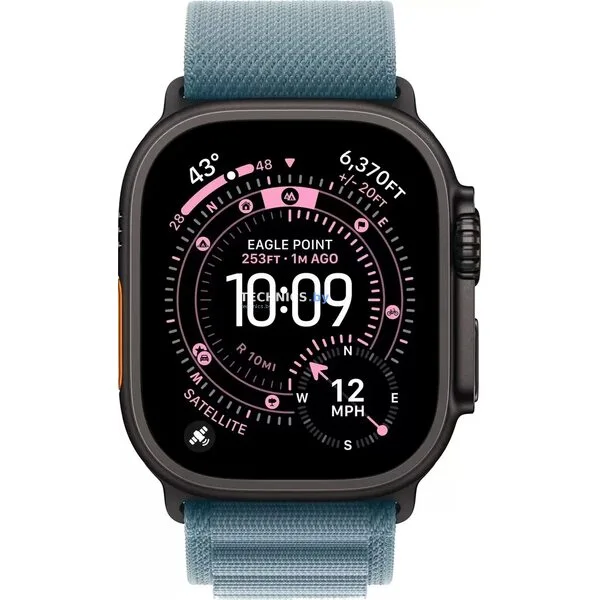 Умные часы Apple Watch Ultra 3 LTE 49 мм (титановый корпус, черный/голубой, текстильный ремешок размера M)