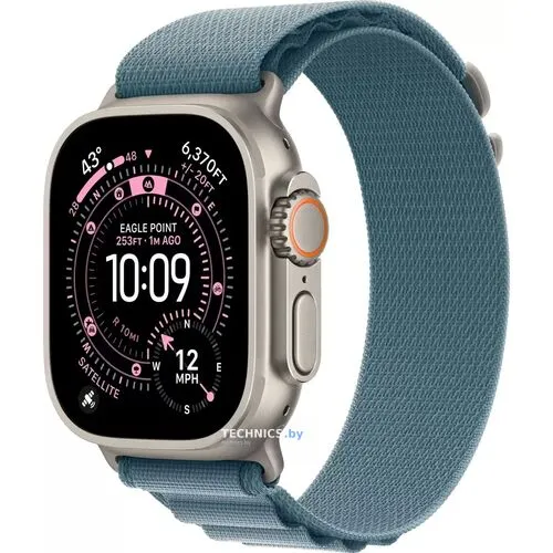 Умные часы Apple Watch Ultra 3 LTE 49 мм (титановый корпус, природный/голубой, текстильный ремешок размера L)