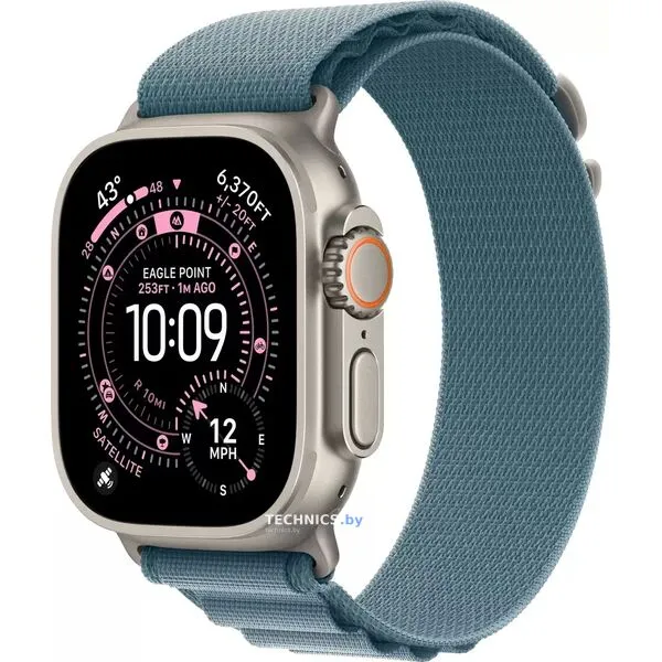 Умные часы Apple Watch Ultra 3 LTE 49 мм (титановый корпус, природный/голубой, текстильный ремешок размера L)