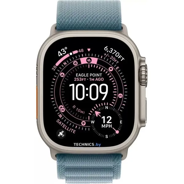 Умные часы Apple Watch Ultra 3 LTE 49 мм (титановый корпус, природный/голубой, текстильный ремешок размера L)