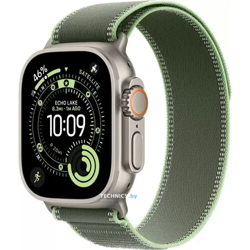 Умные часы Apple Watch Ultra 3 LTE 49 мм (титановый корпус, природный/зеленый, нейлоновый ремешок размера S/M)