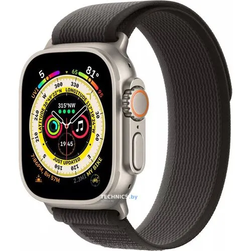 Умные часы Apple Watch Ultra LTE 49 мм (титановый корпус, титановый/черно-серый, нейлоновый ремешок размера M/L)