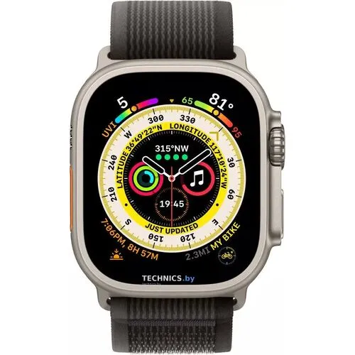 Умные часы Apple Watch Ultra LTE 49 мм (титановый корпус, титановый/черно-серый, нейлоновый ремешок размера M/L)