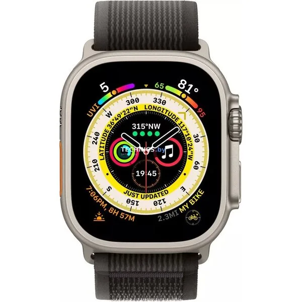 Умные часы Apple Watch Ultra LTE 49 мм (титановый корпус, титановый/черно-серый, нейлоновый ремешок размера M/L)