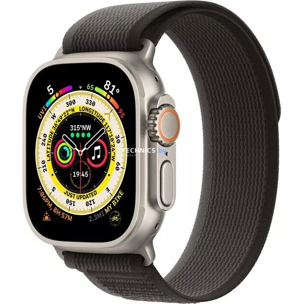 Умные часы Apple Watch Ultra LTE 49 мм (титановый корпус, титановый/черно-серый, нейлоновый ремешок размера S/M)