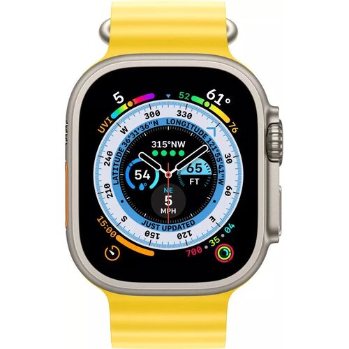 Умные часы Apple Watch Ultra LTE 49 мм (титановый корпус, титановый/желтый, ремешок из эластомера)