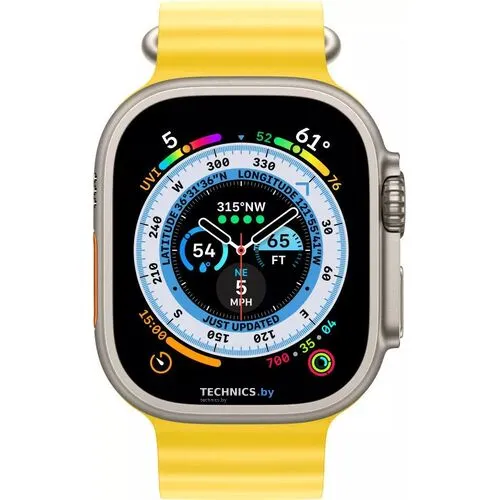 Умные часы Apple Watch Ultra LTE 49 мм (титановый корпус, титановый/желтый, ремешок из эластомера)