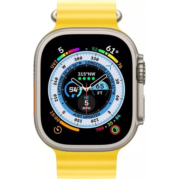 Умные часы Apple Watch Ultra LTE 49 мм (титановый корпус, титановый/желтый, ремешок из эластомера)