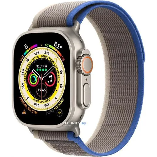 Умные часы Apple Watch Ultra LTE 49 мм (титановый корпус, титановый/сине-серый, нейлоновый ремешок размера M/L)