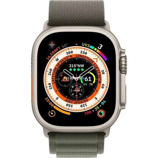 Умные часы Apple Watch Ultra LTE 49 мм (титановый корпус, титановый/темно-зеленый, текстильный ремешок размера L)