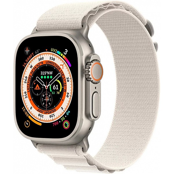 Умные часы Apple Watch Ultra LTE 49 мм (титановый корпус, титановый/звездный свет, текстильный ремешок размера M)