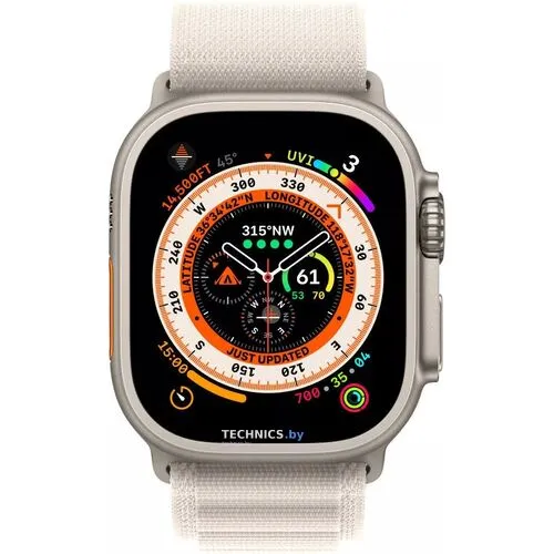 Умные часы Apple Watch Ultra LTE 49 мм (титановый корпус, титановый/звездный свет, текстильный ремешок размера M)