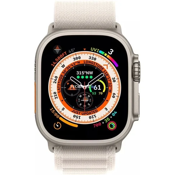 Умные часы Apple Watch Ultra LTE 49 мм (титановый корпус, титановый/звездный свет, текстильный ремешок размера S)