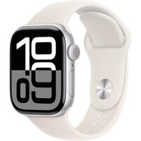 Умные часы Apple Watch Series 10 42 мм (алюминиевый корпус, серебристый/светло-персиковый, спортивный силиконовый ремешок M/L)