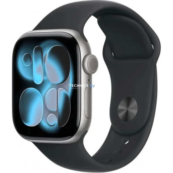 Умные часы Apple Watch Series 11 42 мм (алюминиевый корпус, космический серый/черный, спортивный силиконовый ремешок M/L) 