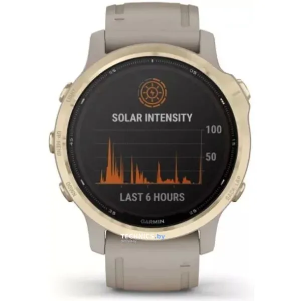 Умные часы Garmin Fenix 6S Pro Solar 42 мм (светло-золотистый, силикон)