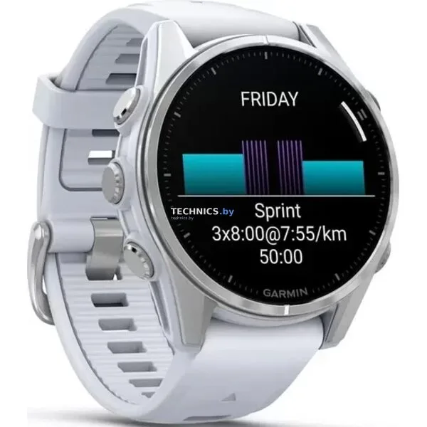 Умные часы Garmin Fenix 8 43мм (серебристый, белый ремешок)