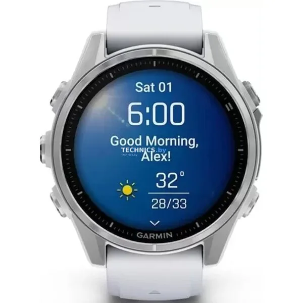 Умные часы Garmin Fenix 8 43мм (серебристый, белый ремешок)