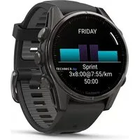 Умные часы Garmin Fenix 8 Sapphire 43мм (титановый угольно-черный DLC, пепельно-серый ремешок)