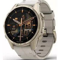 Умные часы Garmin Fenix 8 Sapphire 43мм (золотистый, серый кожаный ремешок)